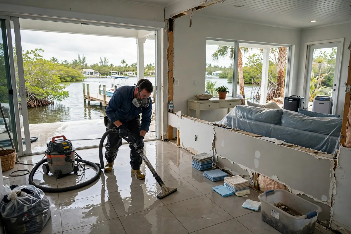 Water Damage Brevard County, FL — water extraction in a lagoon-side home