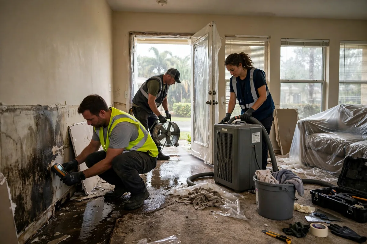 Water Damage Hillsborough County, FL β crew drying an inland home after heavy rain