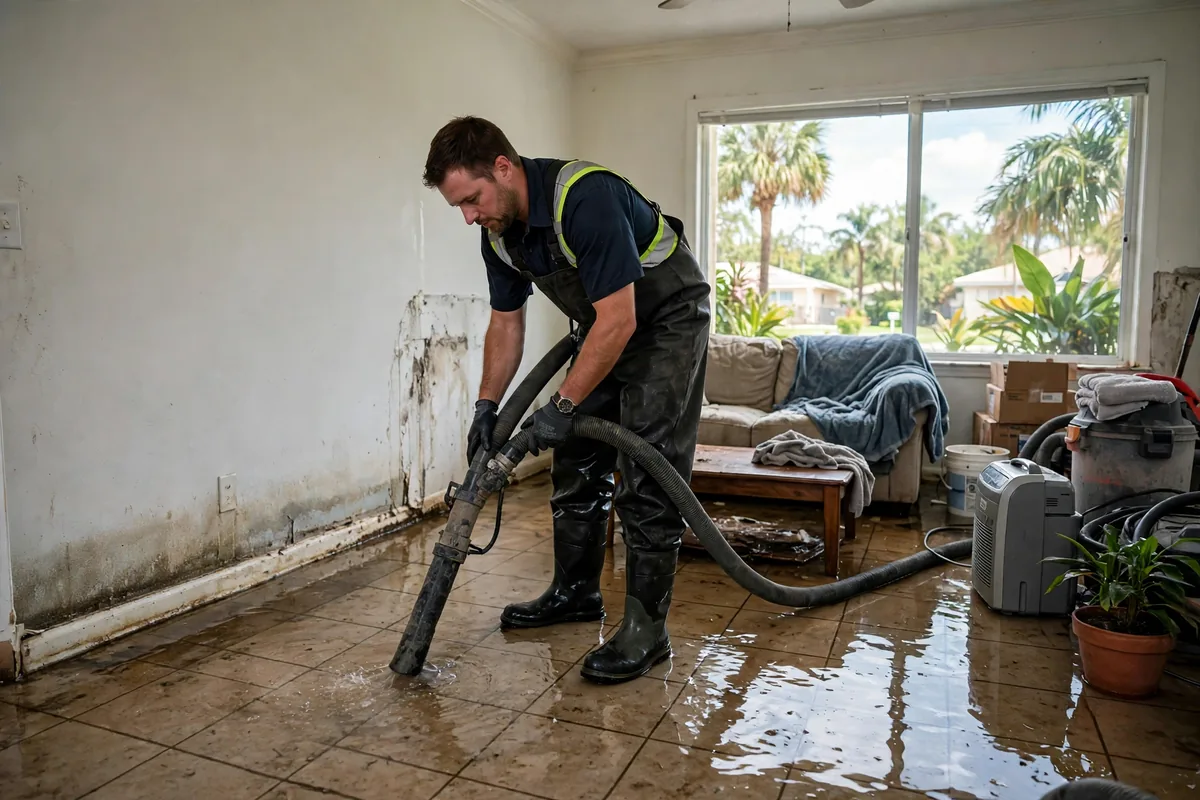 Water Damage North Fort Myers, FL — technician removing standing water from a flooded room
