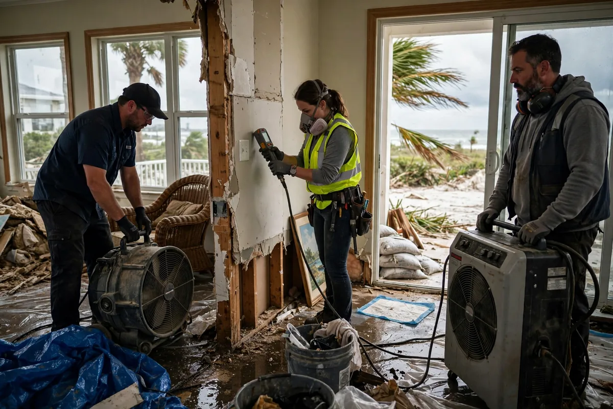 Water Damage Pinellas County, FL — crew drying a coastal home after storm flooding